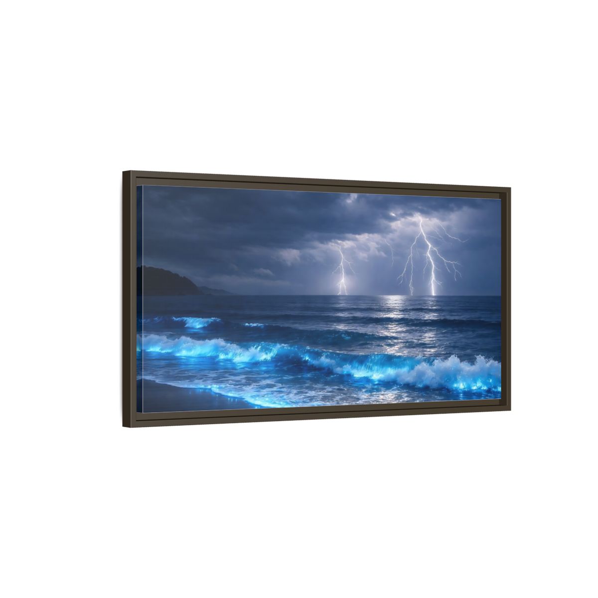 Main Mockup. Nature Lightning Storm Blue Ocean Storm shown as stretched canvas wall art