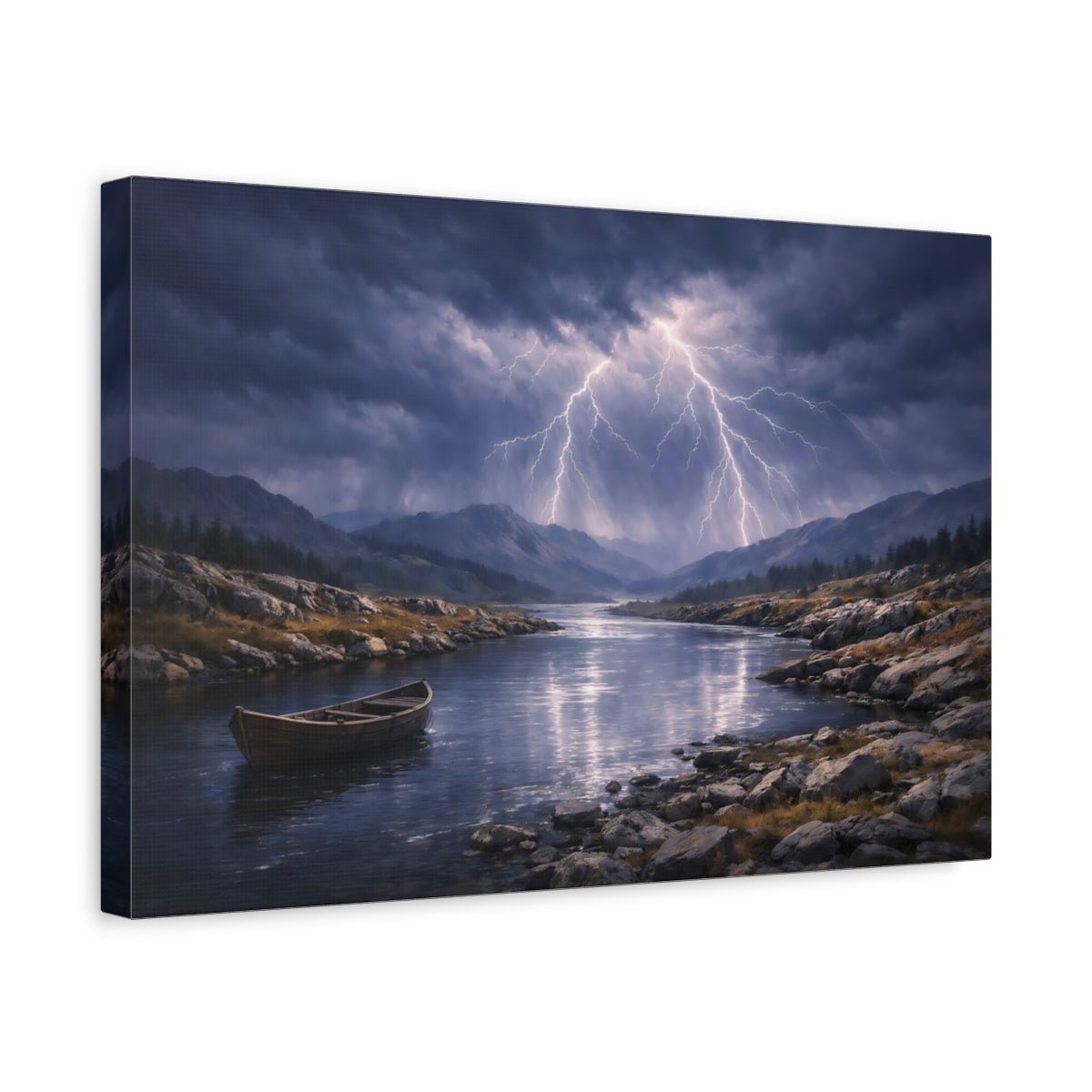 Nature Lightning Storm Stormy River - Canvas Wall Art Print - YesArtYes