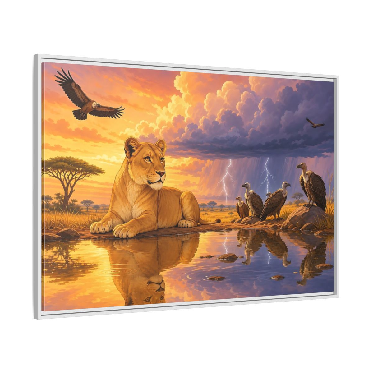 Nature Lioness African Wildlife Sunset Framed Canvas Wall Art Print – Living Room Decor, Above Sofa - YesArtYes