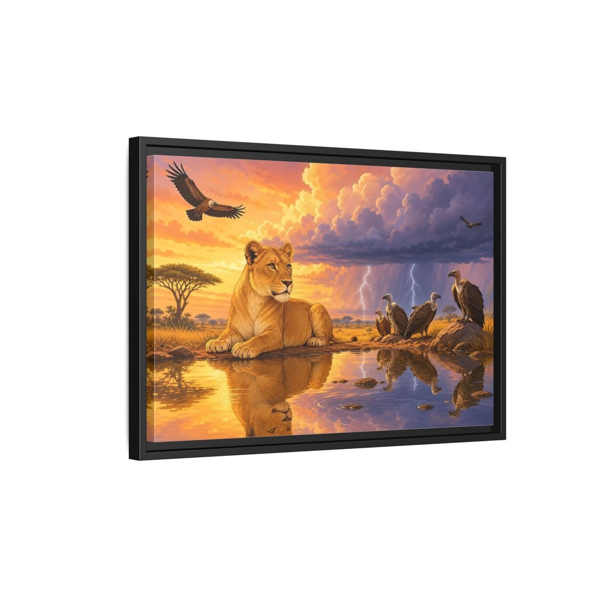Nature Lioness African Wildlife Sunset Framed Canvas Wall Art Print – Living Room Decor, Above Sofa - YesArtYes