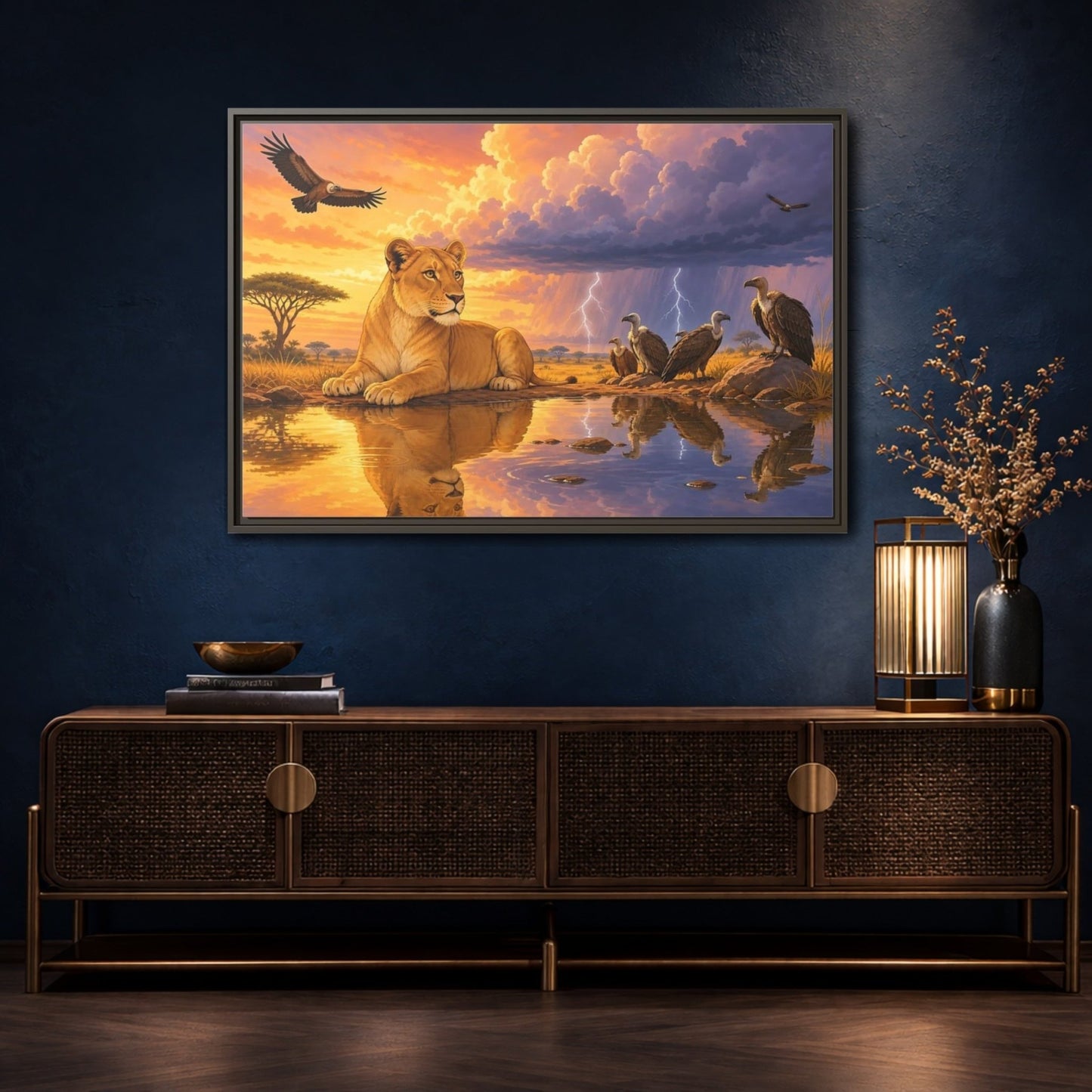 Nature Lioness African Wildlife Sunset Framed Canvas Wall Art Print – Living Room Decor, Above Sofa - YesArtYes