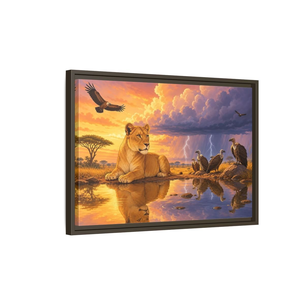 Nature Lioness African Wildlife Sunset Framed Canvas Wall Art Print – Living Room Decor, Above Sofa - YesArtYes