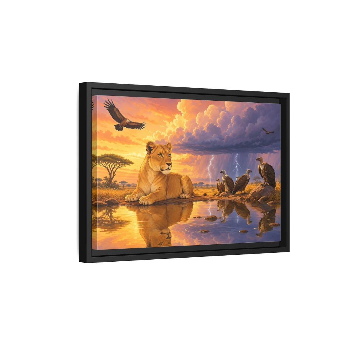 Nature Lioness African Wildlife Sunset Framed Canvas Wall Art Print – Living Room Decor, Above Sofa - YesArtYes