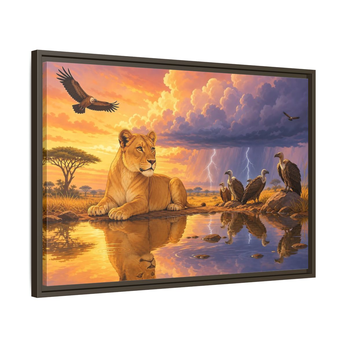 Nature Lioness African Wildlife Sunset Framed Canvas Wall Art Print – Living Room Decor, Above Sofa - YesArtYes