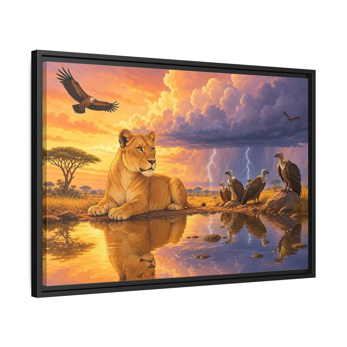 Nature Lioness African Wildlife Sunset Framed Canvas Wall Art Print – Living Room Decor, Above Sofa - YesArtYes