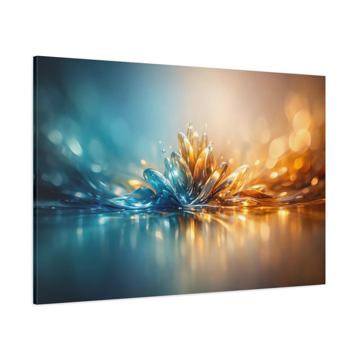 Main Mockup. Nature Liquid Bloom Blue Gold Liquid shown as stretched canvas wall art