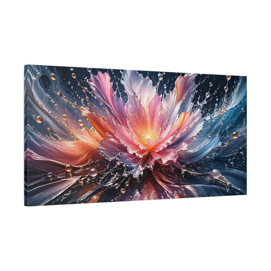 Main Mockup. Nature Liquid Bloom Pink Blue Orange shown as stretched canvas wall art