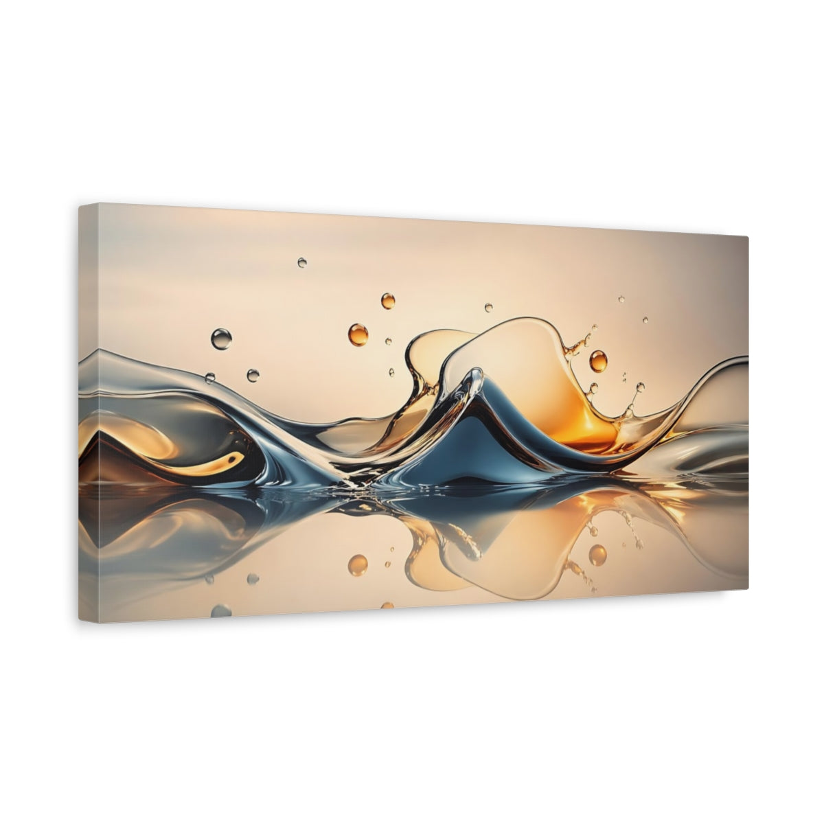 Side Mockup 3. Nature Liquid Splash Blue And Gold shown as stretched canvas wall art