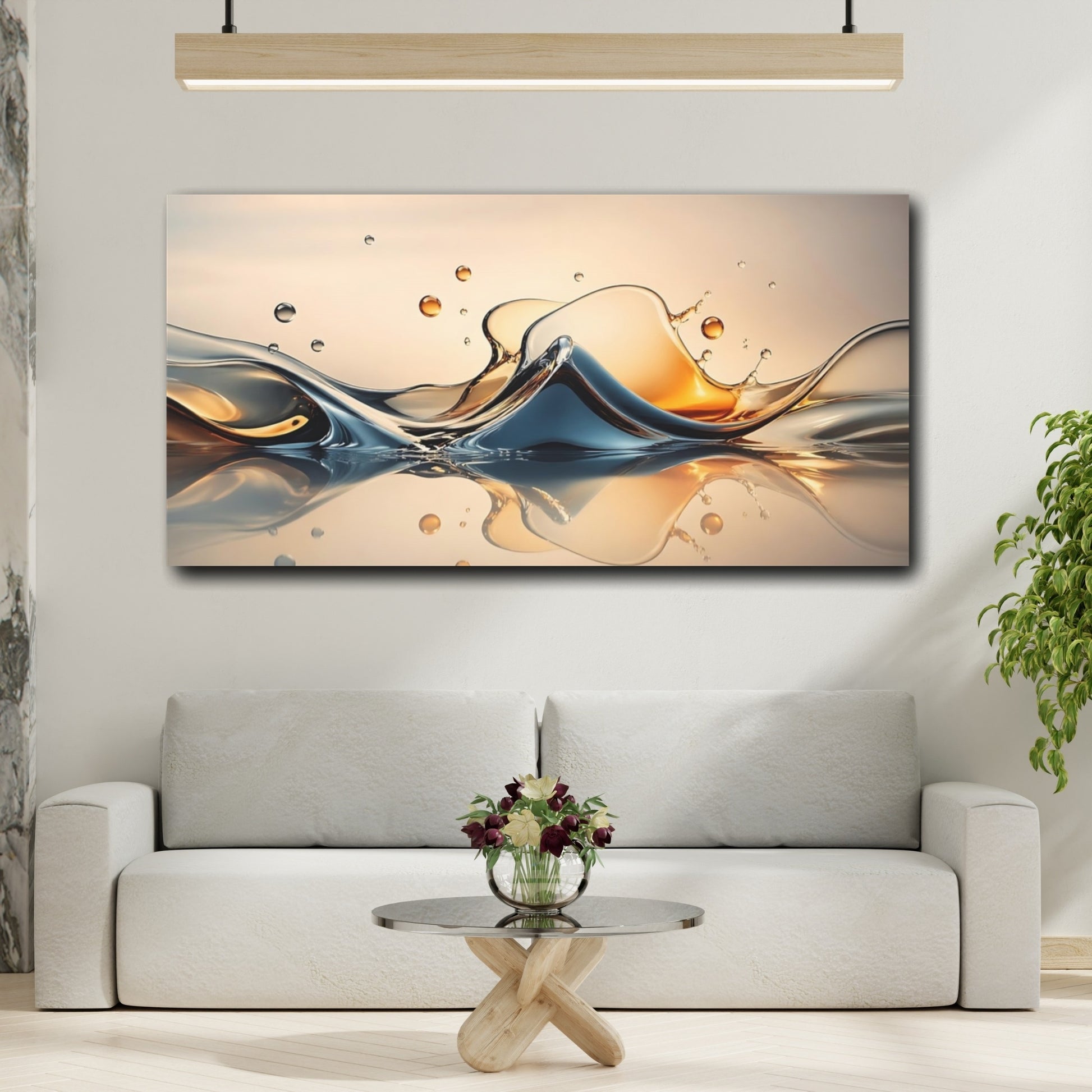 Mockup 4. Nature Liquid Splash Blue And Gold shown as stretched canvas wall art