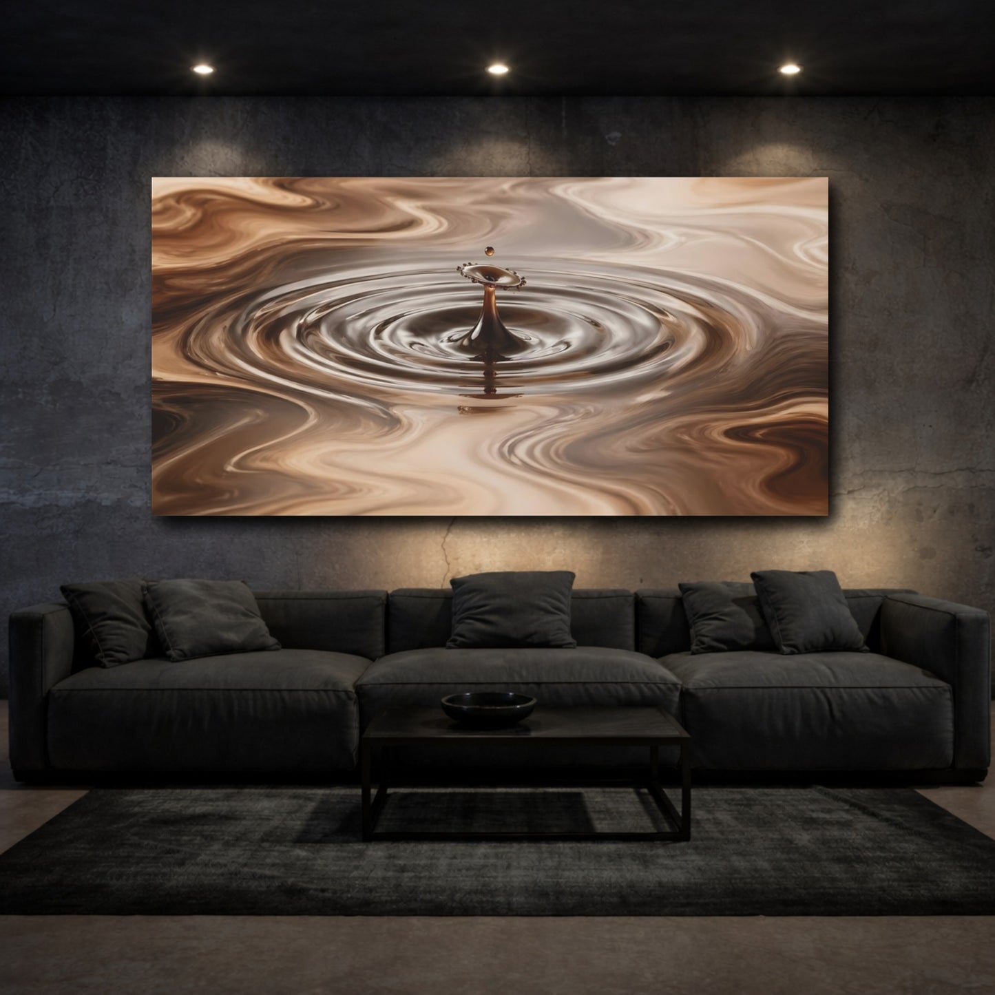 Mockup 2. Nature Liquid Splash Coffee Brown shown as stretched canvas wall art