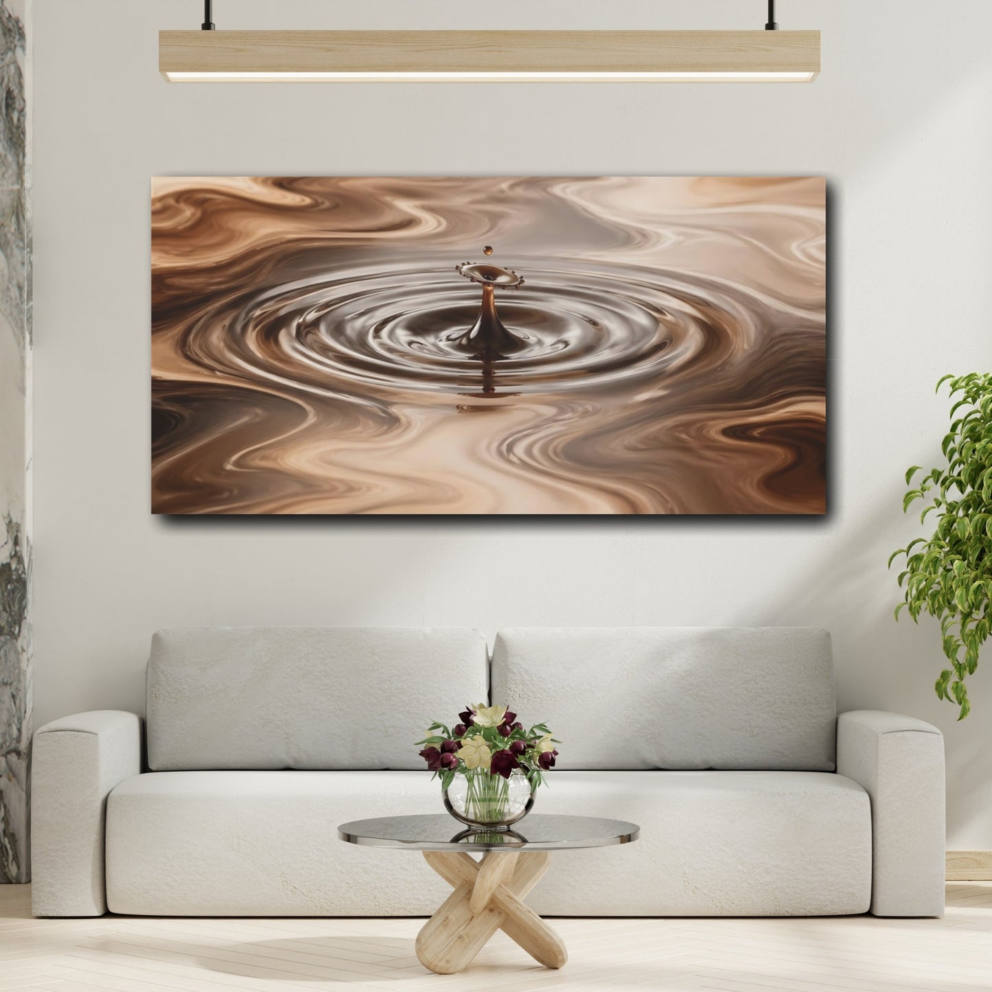 Mockup 3. Nature Liquid Splash Coffee Brown shown as stretched canvas wall art