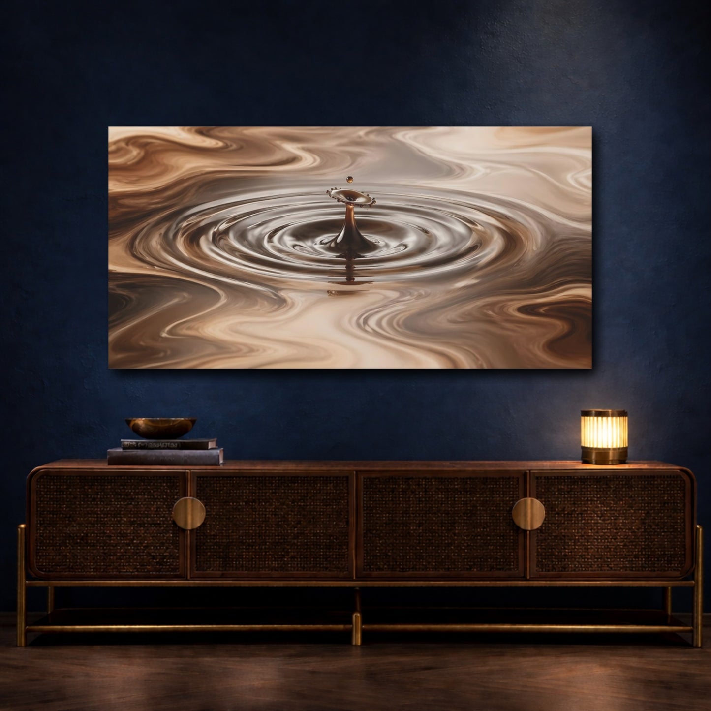 Mockup 4. Nature Liquid Splash Coffee Brown shown as stretched canvas wall art