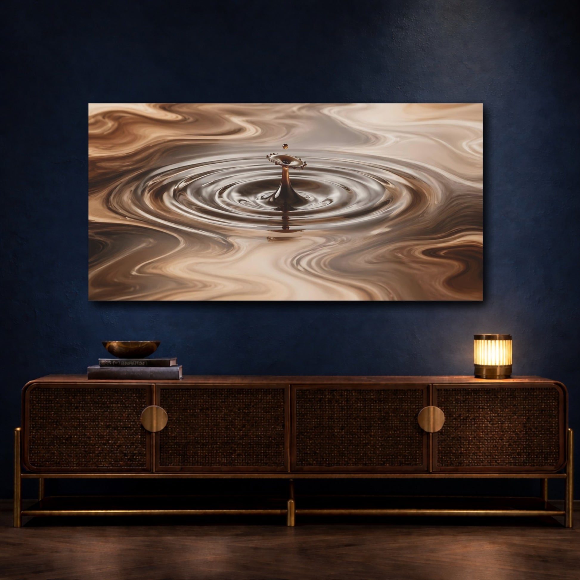 Mockup 4. Nature Liquid Splash Coffee Brown shown as stretched canvas wall art