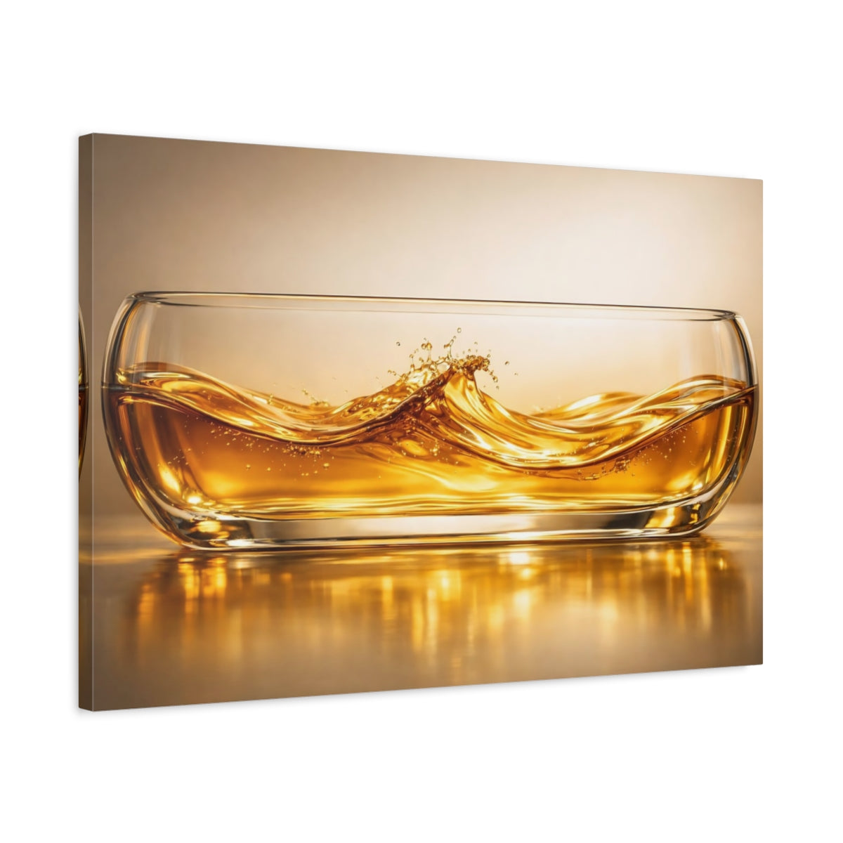 Side Mockup 2. Nature Liquid Splash Golden Liquid Splash shown as stretched canvas wall art
