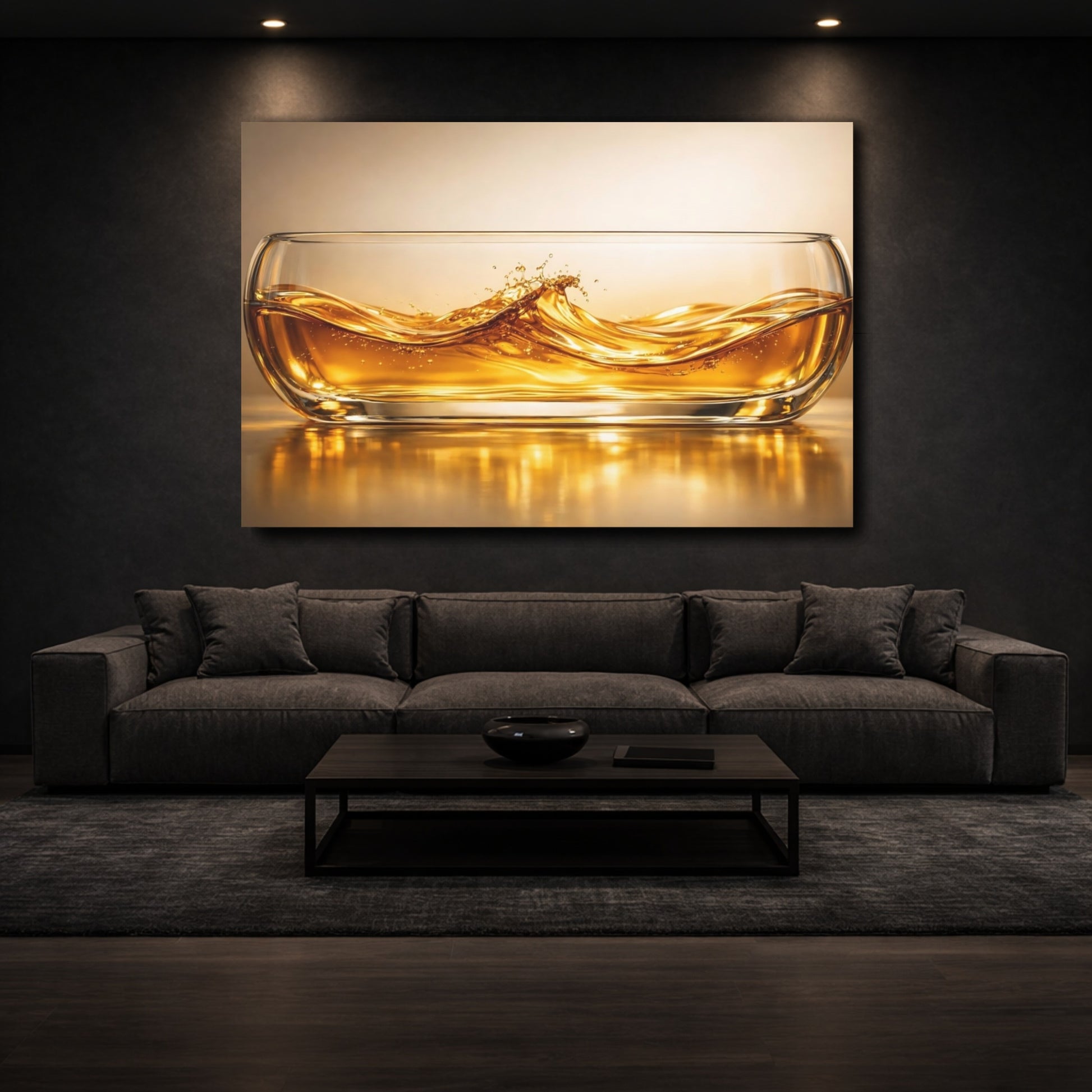 Mockup 2. Nature Liquid Splash Golden Liquid Splash shown as stretched canvas wall art