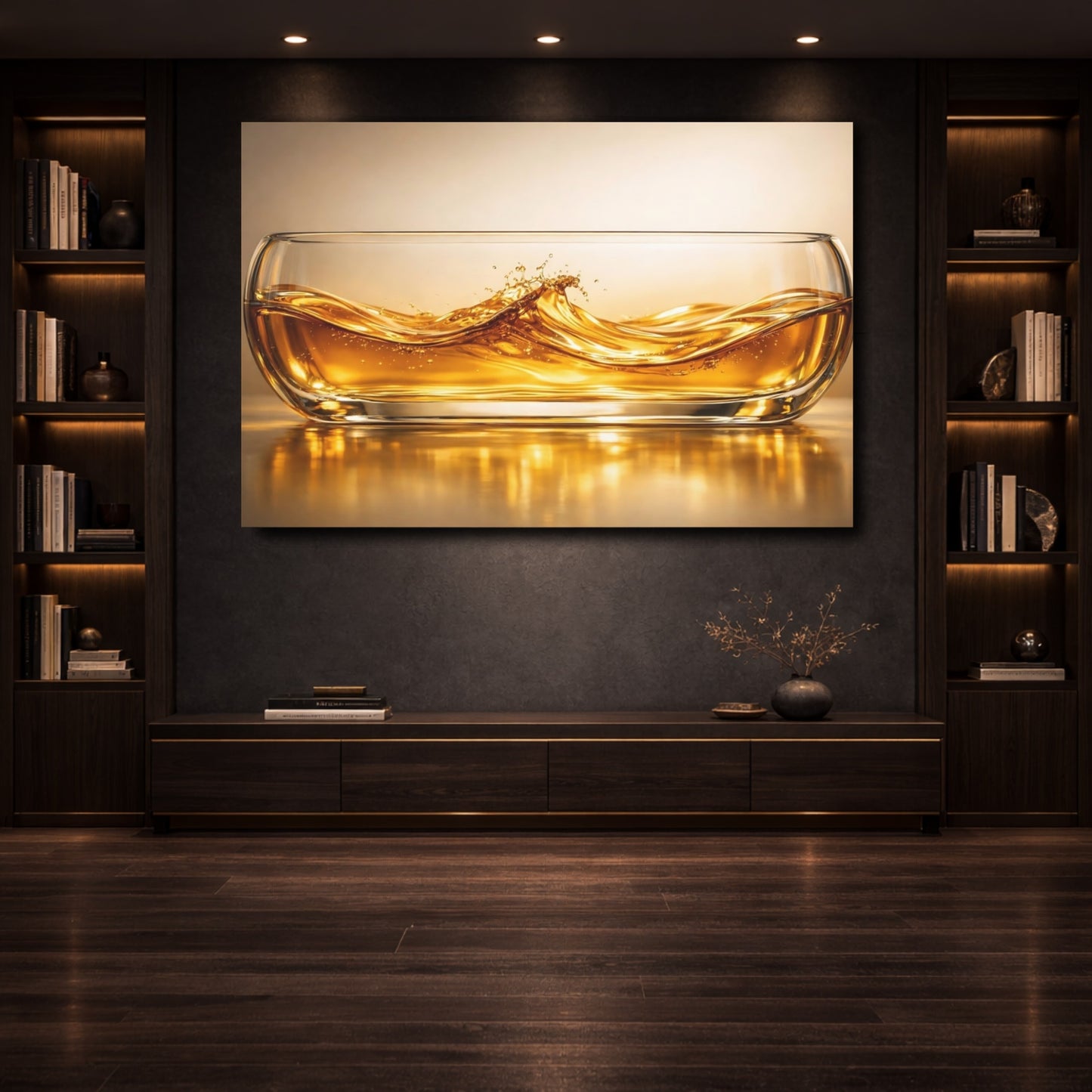 Mockup 3. Nature Liquid Splash Golden Liquid Splash shown as stretched canvas wall art