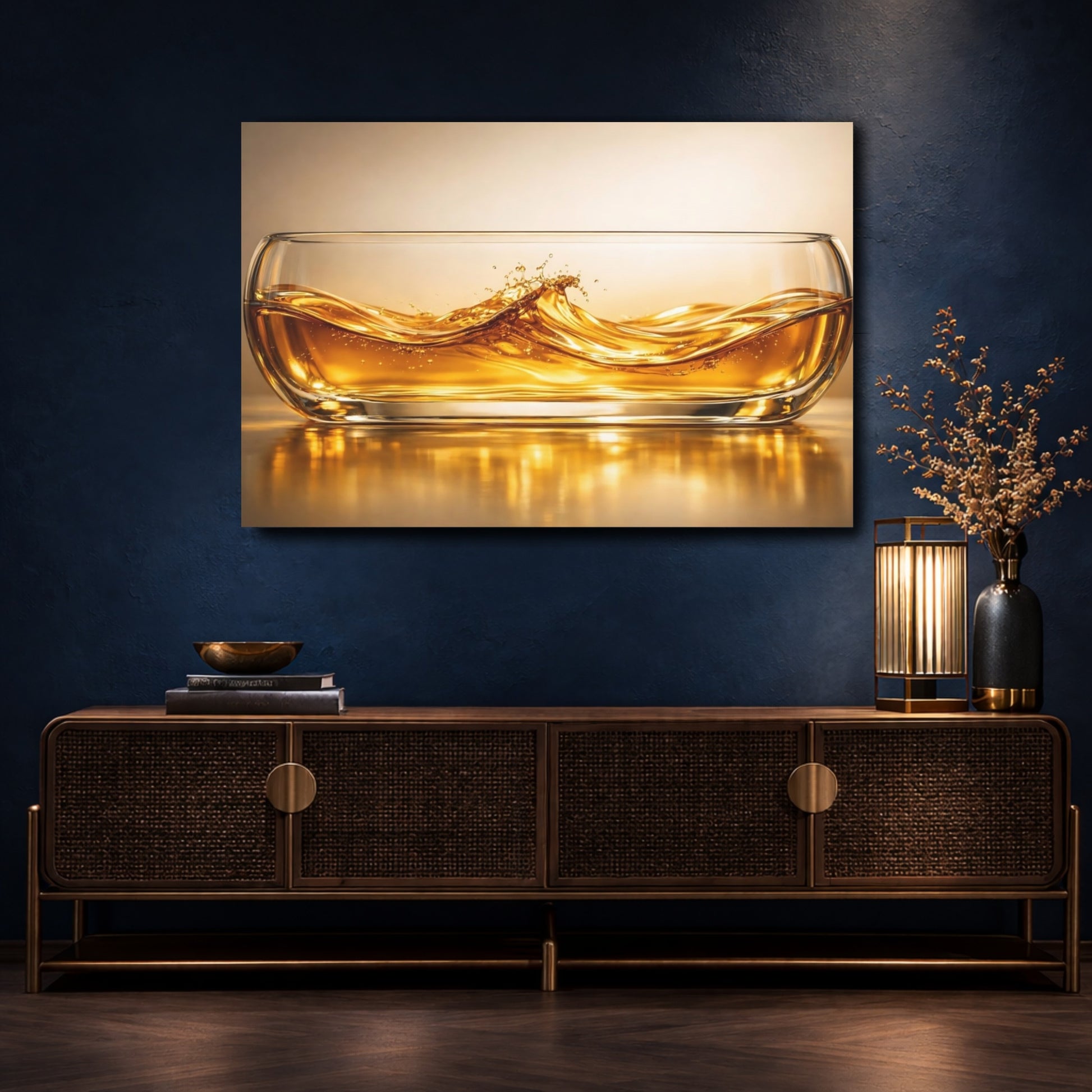 Mockup 4. Nature Liquid Splash Golden Liquid Splash shown as stretched canvas wall art
