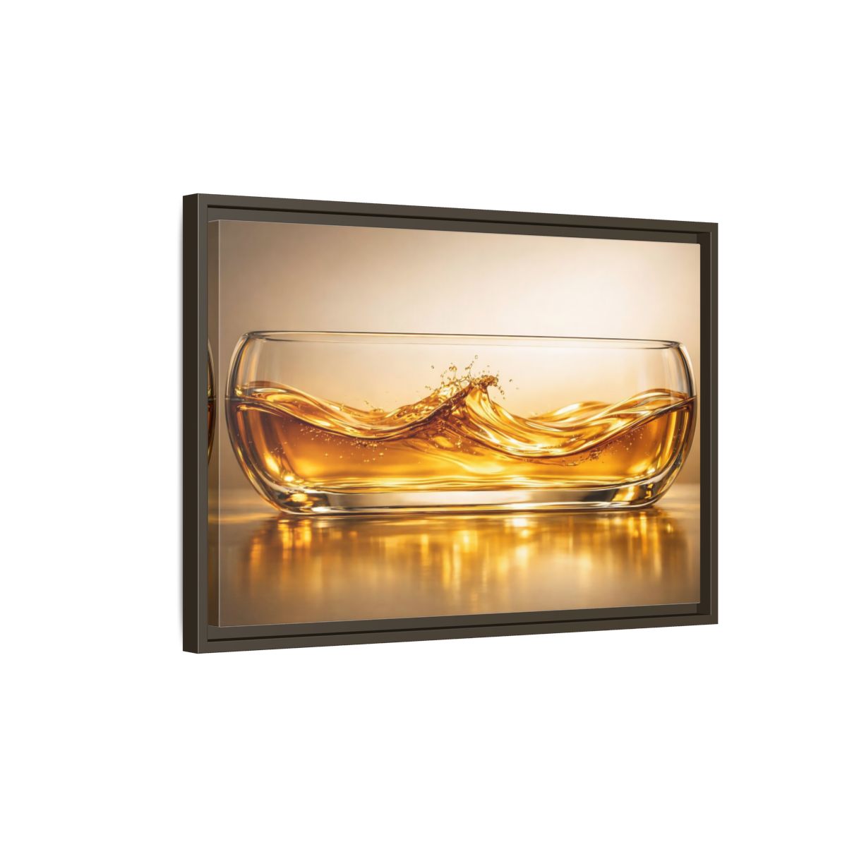 Side Mockup 2. Nature Liquid Waves Golden Liquid shown as stretched canvas wall art