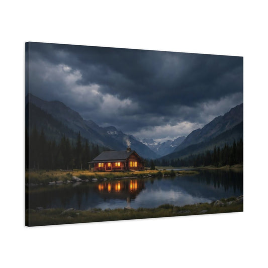 Nature Log Cabin Lake Scene - Canvas Wall Art Print - YesArtYes