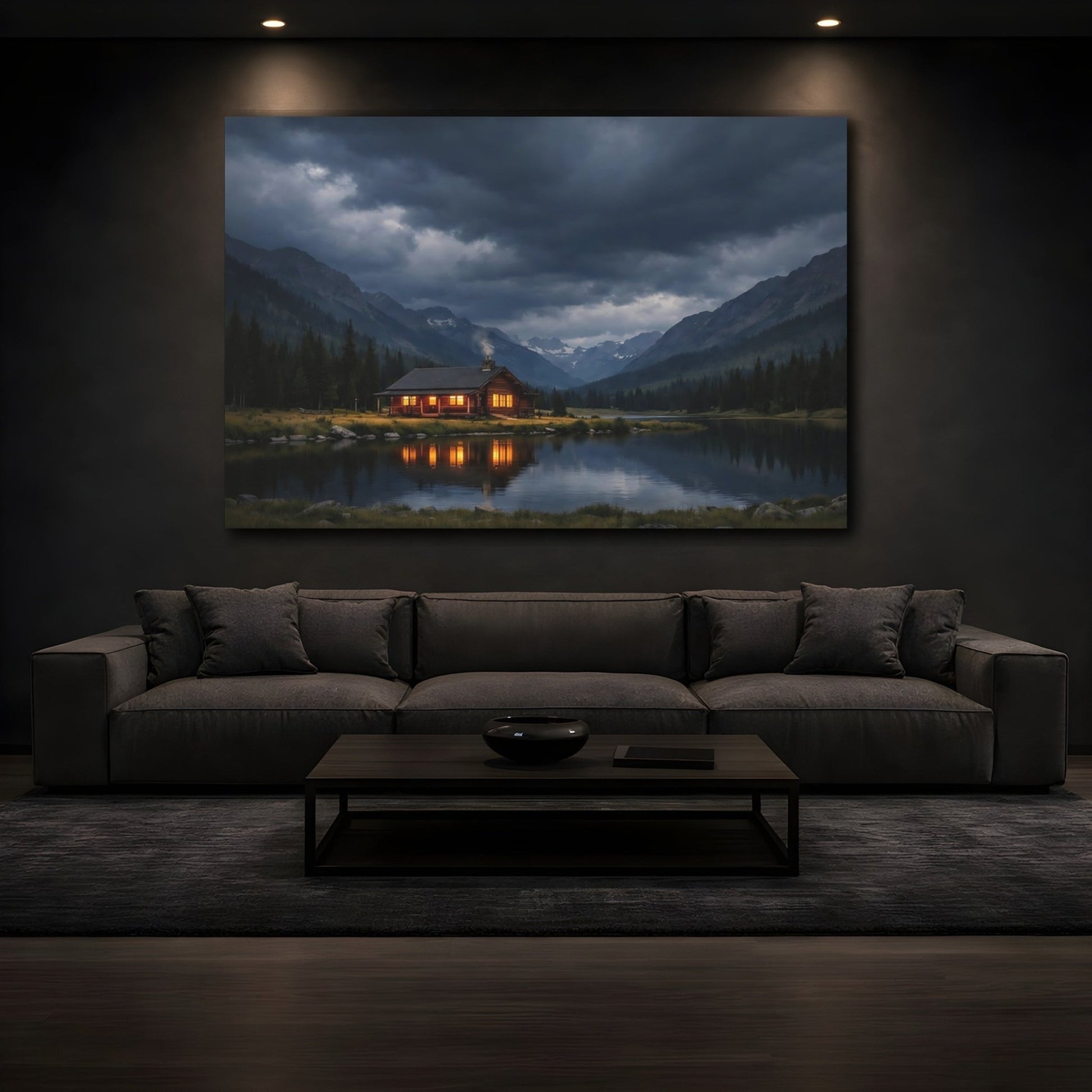Nature Log Cabin Lake Scene - Canvas Wall Art Print - YesArtYes