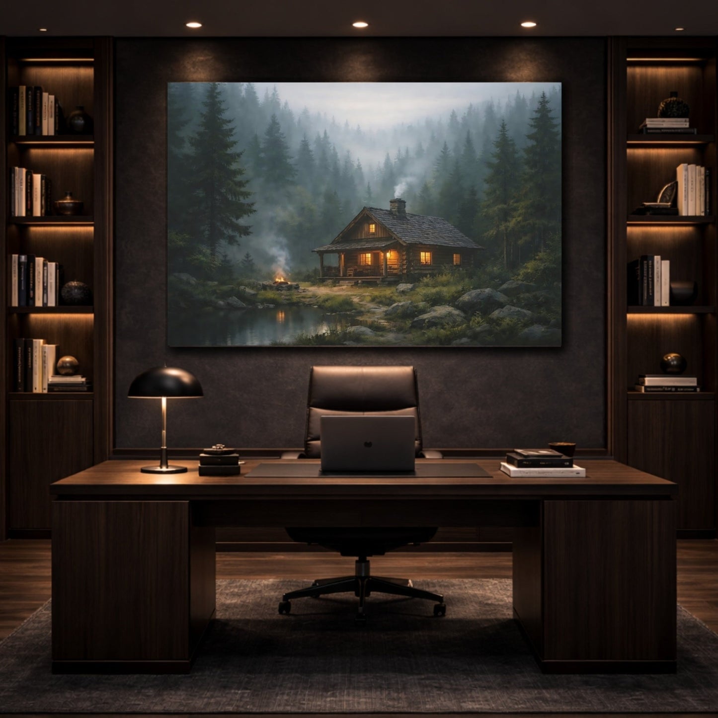 Nature Log Cabin Misty Forest - Canvas Wall Art Print - YesArtYes