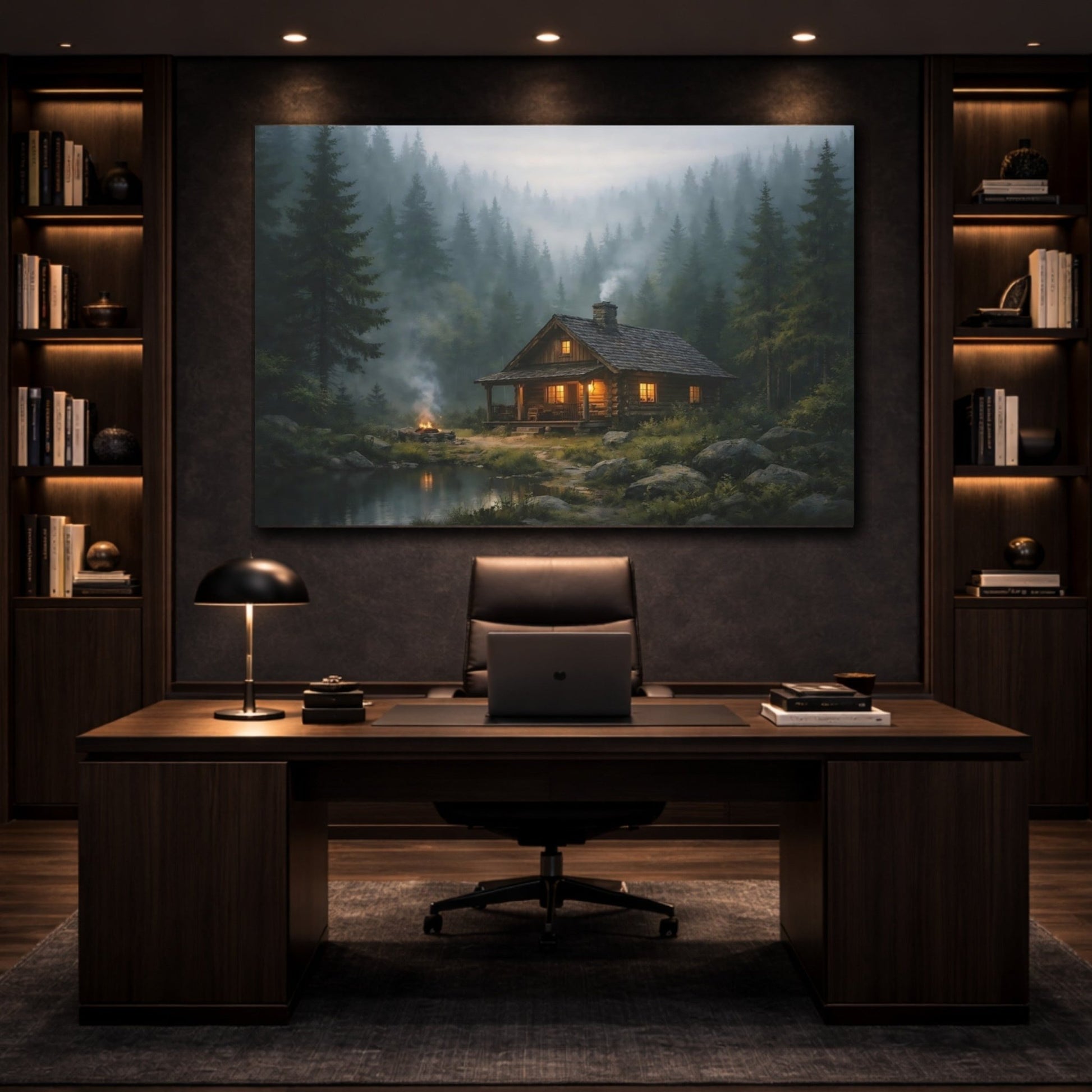 Nature Log Cabin Misty Forest - Canvas Wall Art Print - YesArtYes