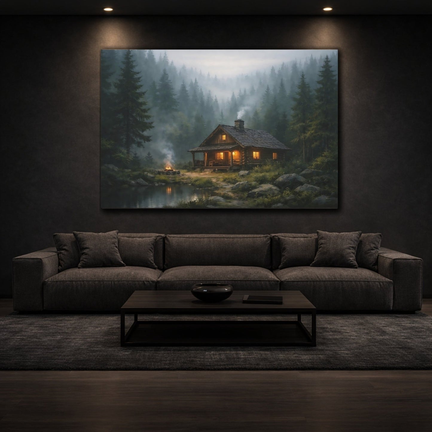 Nature Log Cabin Misty Forest - Canvas Wall Art Print - YesArtYes