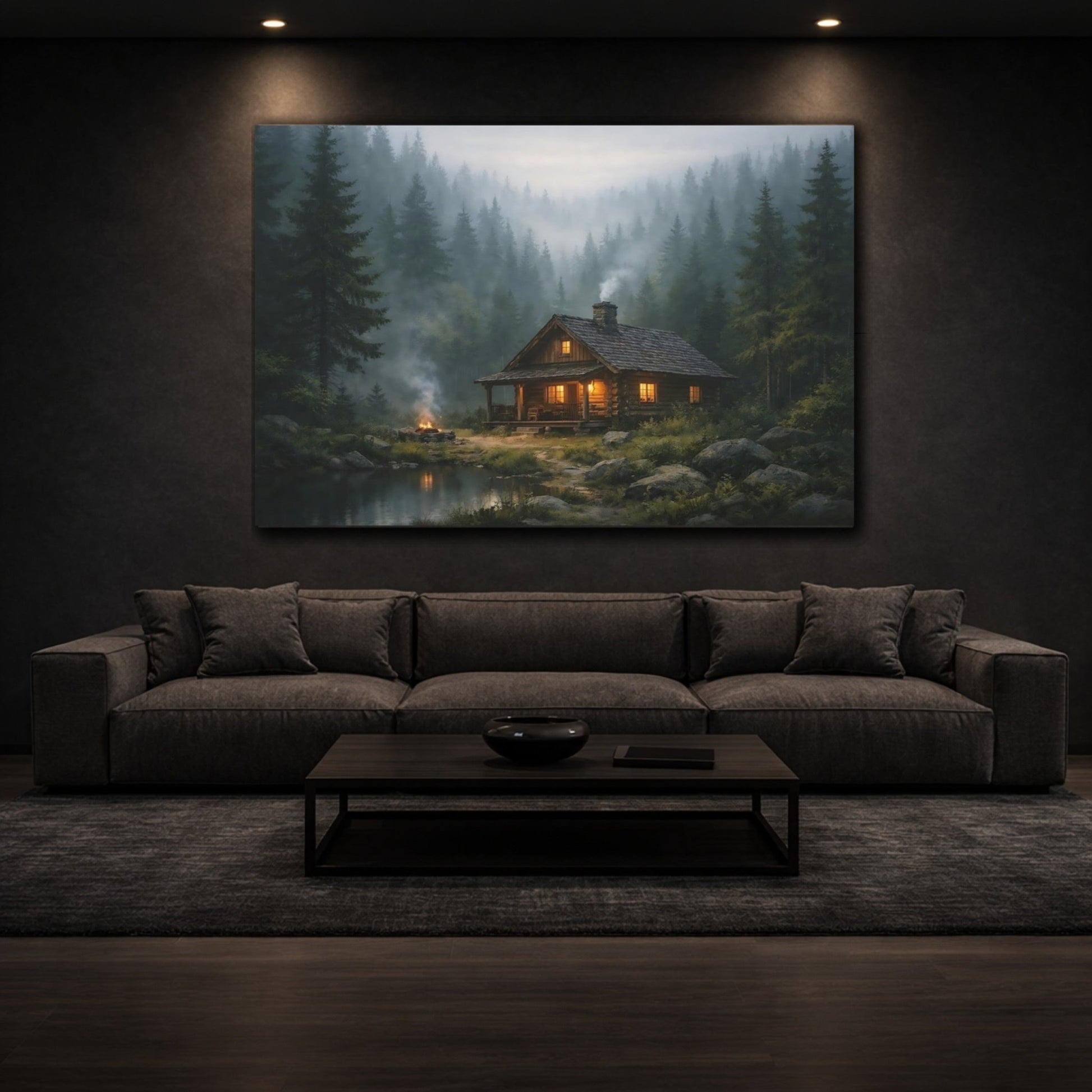 Nature Log Cabin Misty Forest - Canvas Wall Art Print - YesArtYes