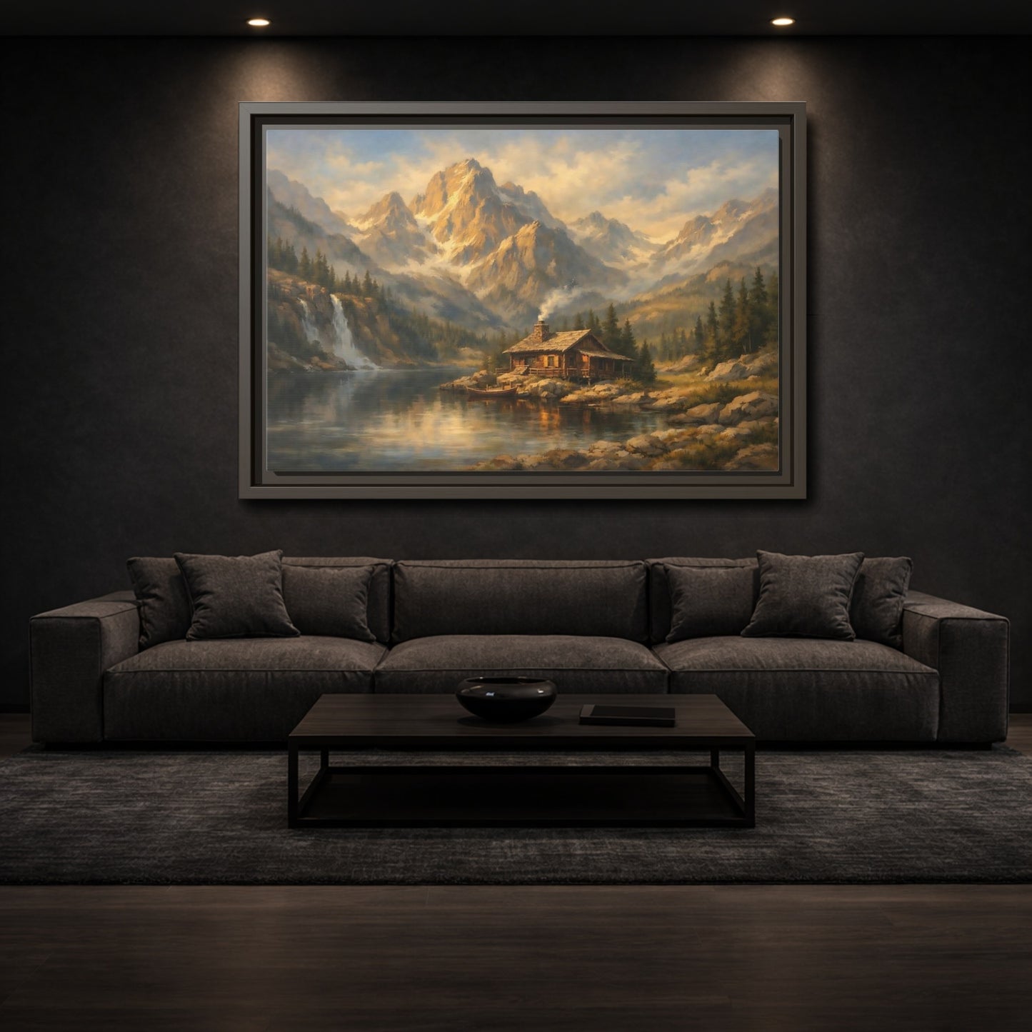 Mockup 2. Nature Log Cabin Mountain Cabin shown as stretched canvas wall art