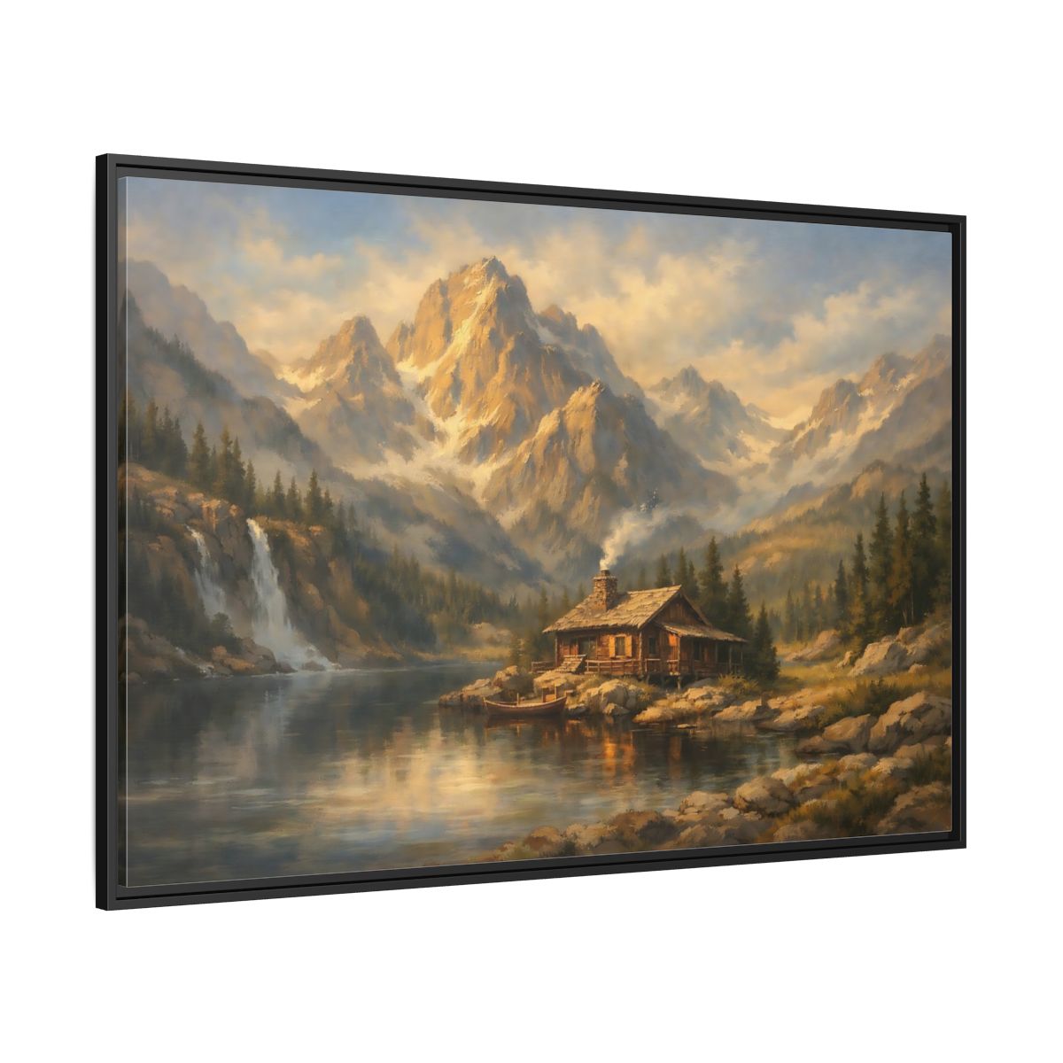 Side Mockup 12. Nature Log Cabin Mountain Cabin shown as stretched canvas wall art