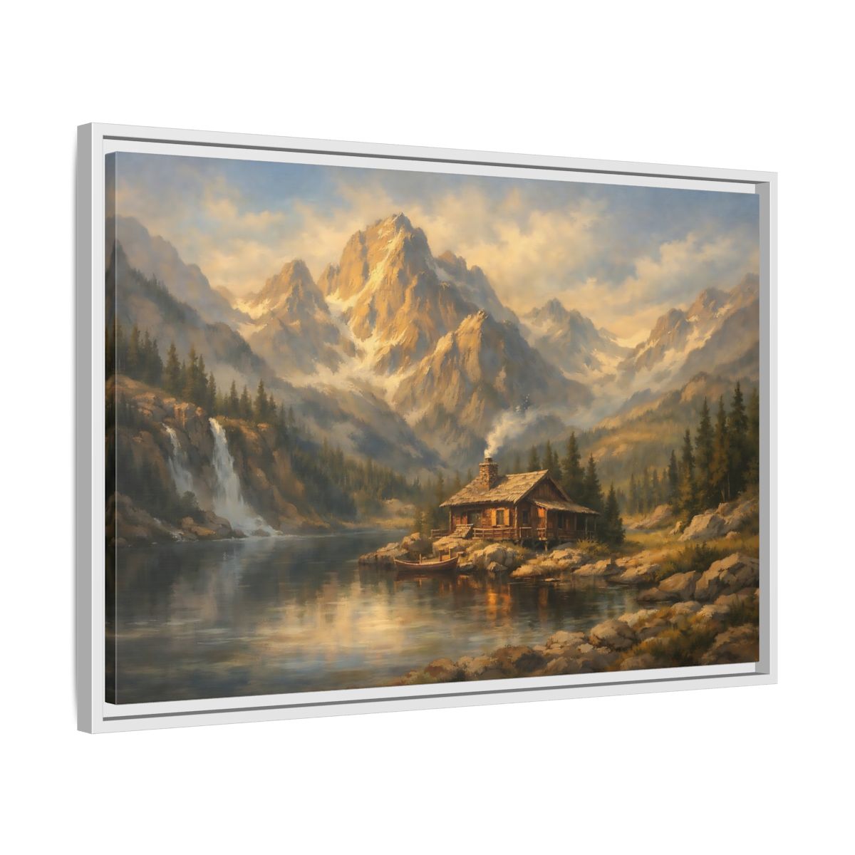 Side Mockup 10. Nature Log Cabin Mountain Cabin shown as stretched canvas wall art