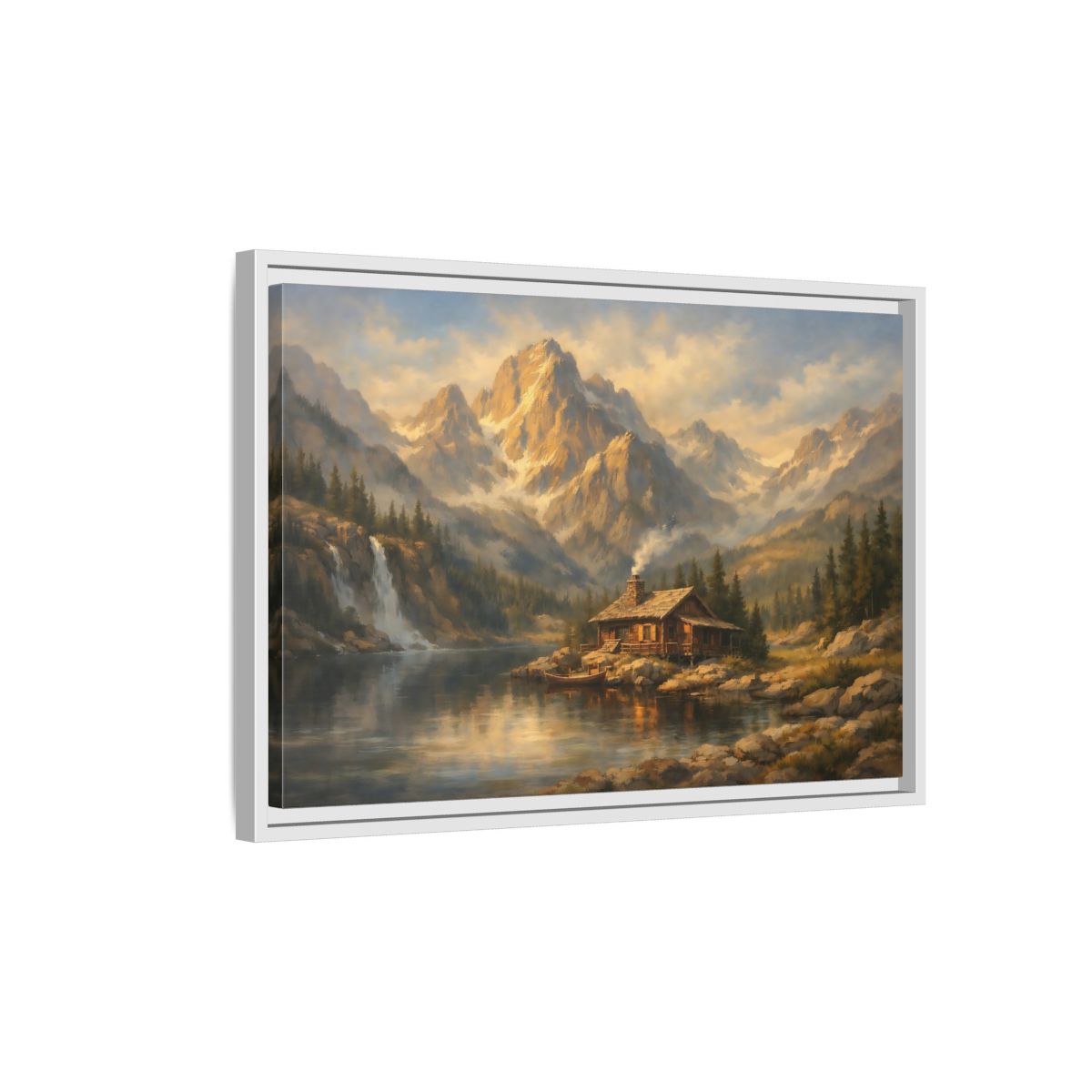 Side Mockup 1. Nature Log Cabin Mountain Cabin shown as stretched canvas wall art