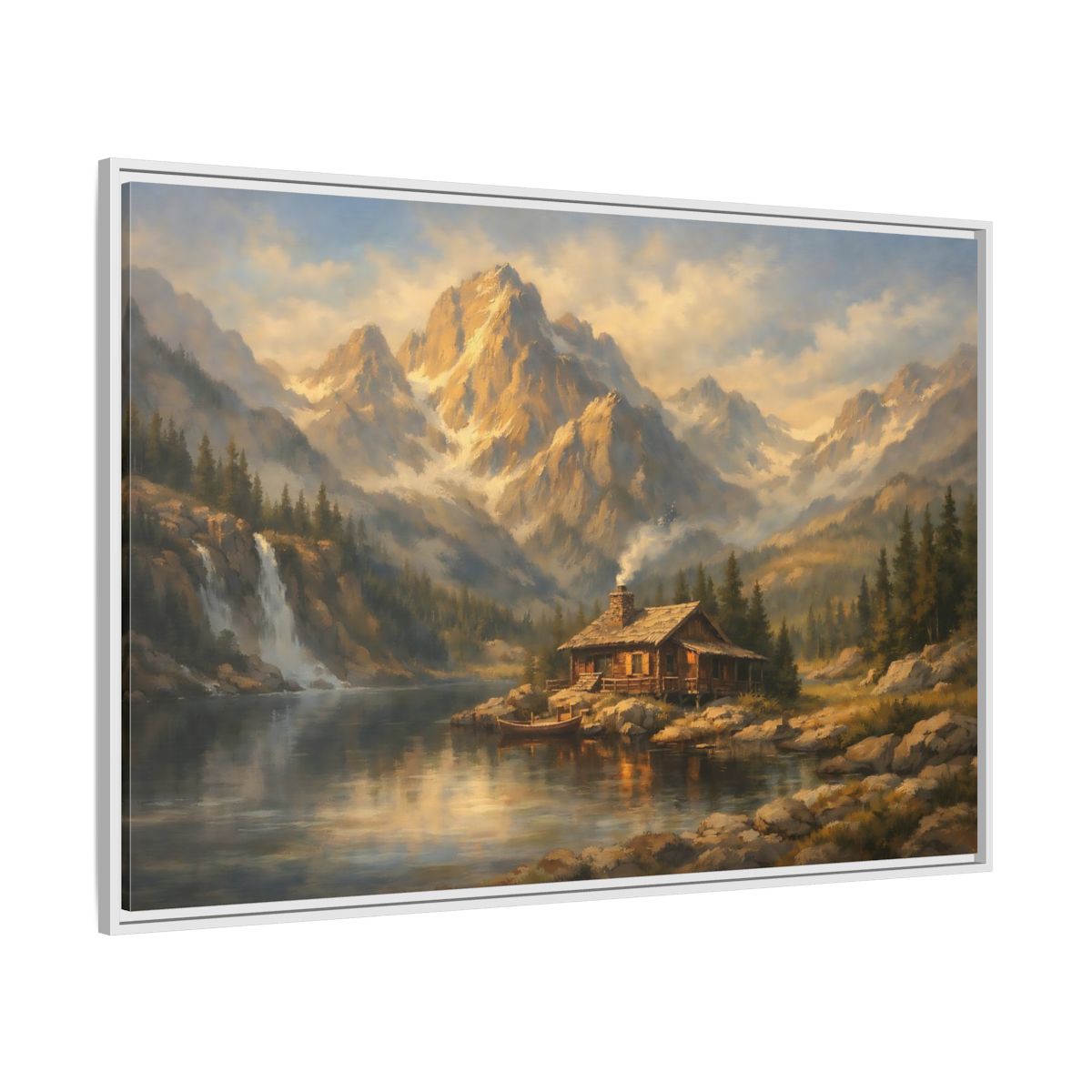 Side Mockup 7. Nature Log Cabin Mountain Cabin shown as stretched canvas wall art