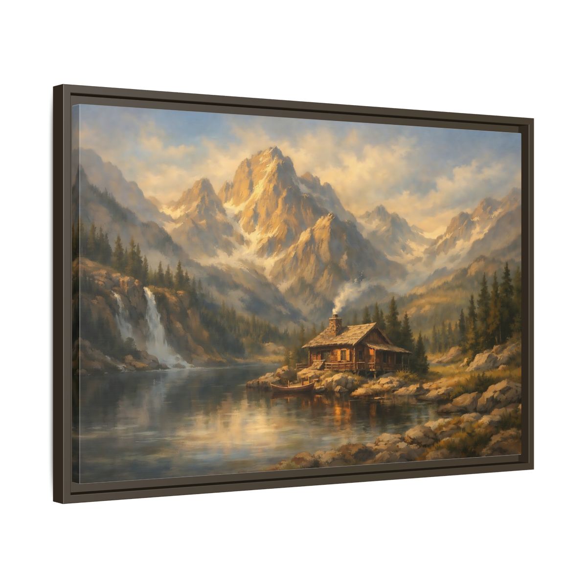 Side Mockup 11. Nature Log Cabin Mountain Cabin shown as stretched canvas wall art