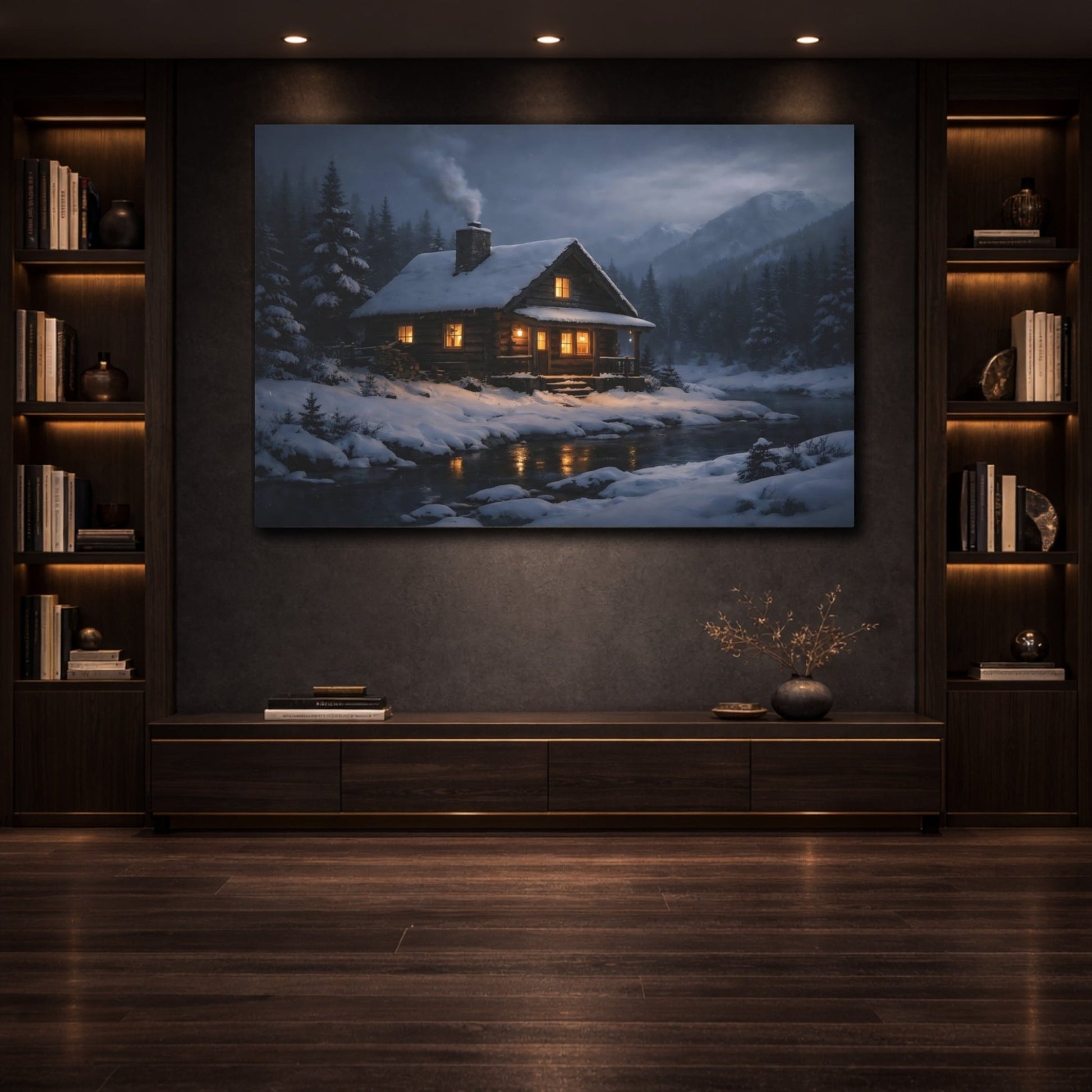 Nature Log Cabin Winter - Canvas Wall Art Print - YesArtYes