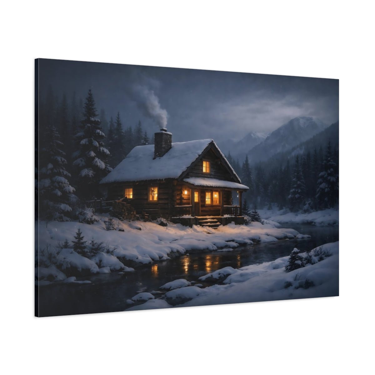 Nature Log Cabin Winter - Canvas Wall Art Print - YesArtYes