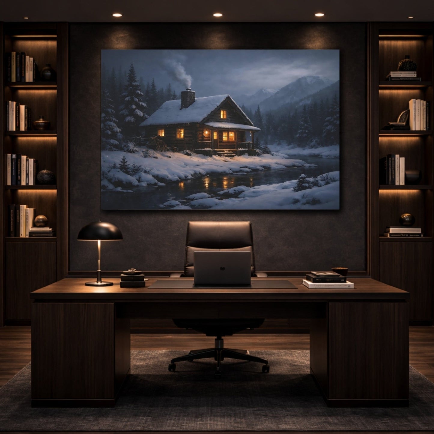 Nature Log Cabin Winter - Canvas Wall Art Print - YesArtYes
