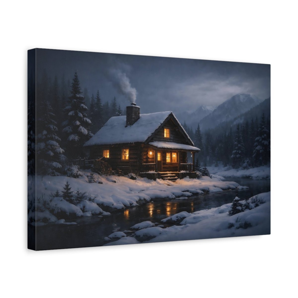 Nature Log Cabin Winter - Canvas Wall Art Print - YesArtYes