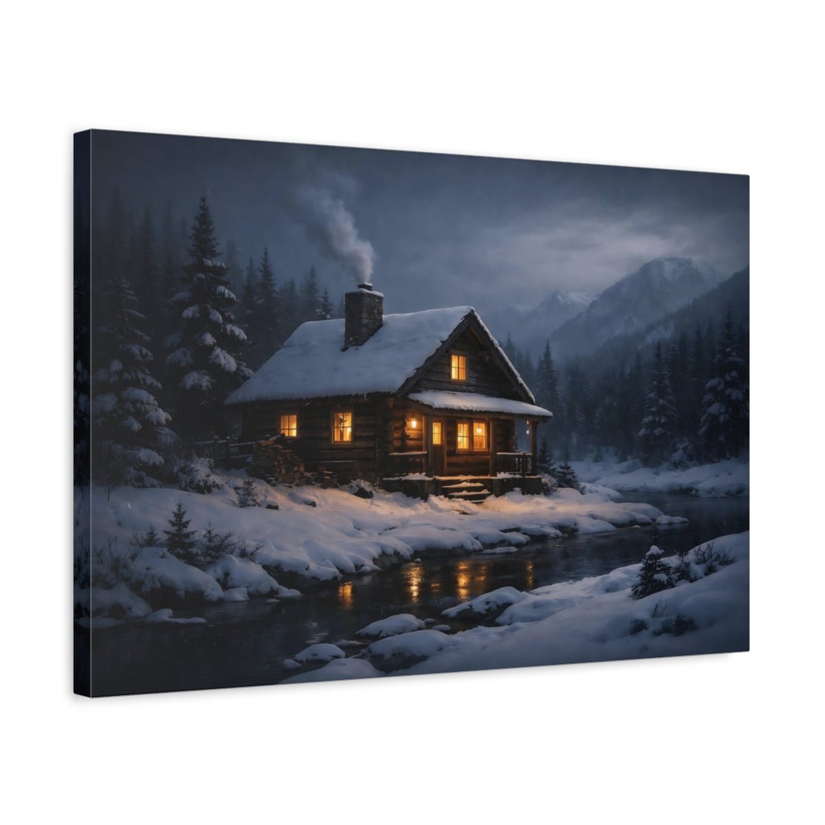 Nature Log Cabin Winter - Canvas Wall Art Print - YesArtYes