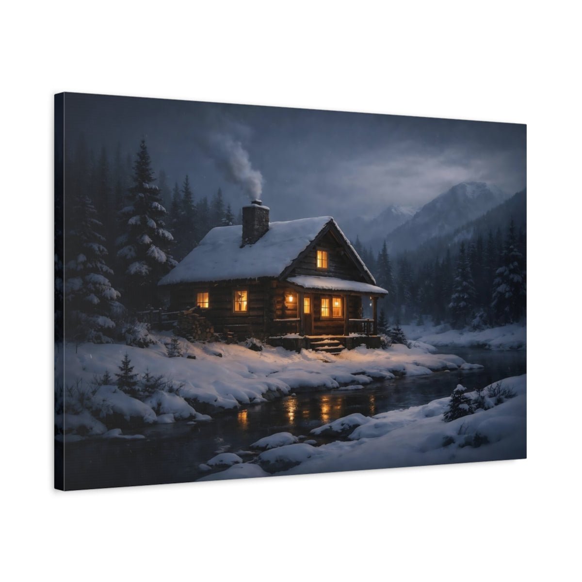 Nature Log Cabin Winter - Canvas Wall Art Print - YesArtYes
