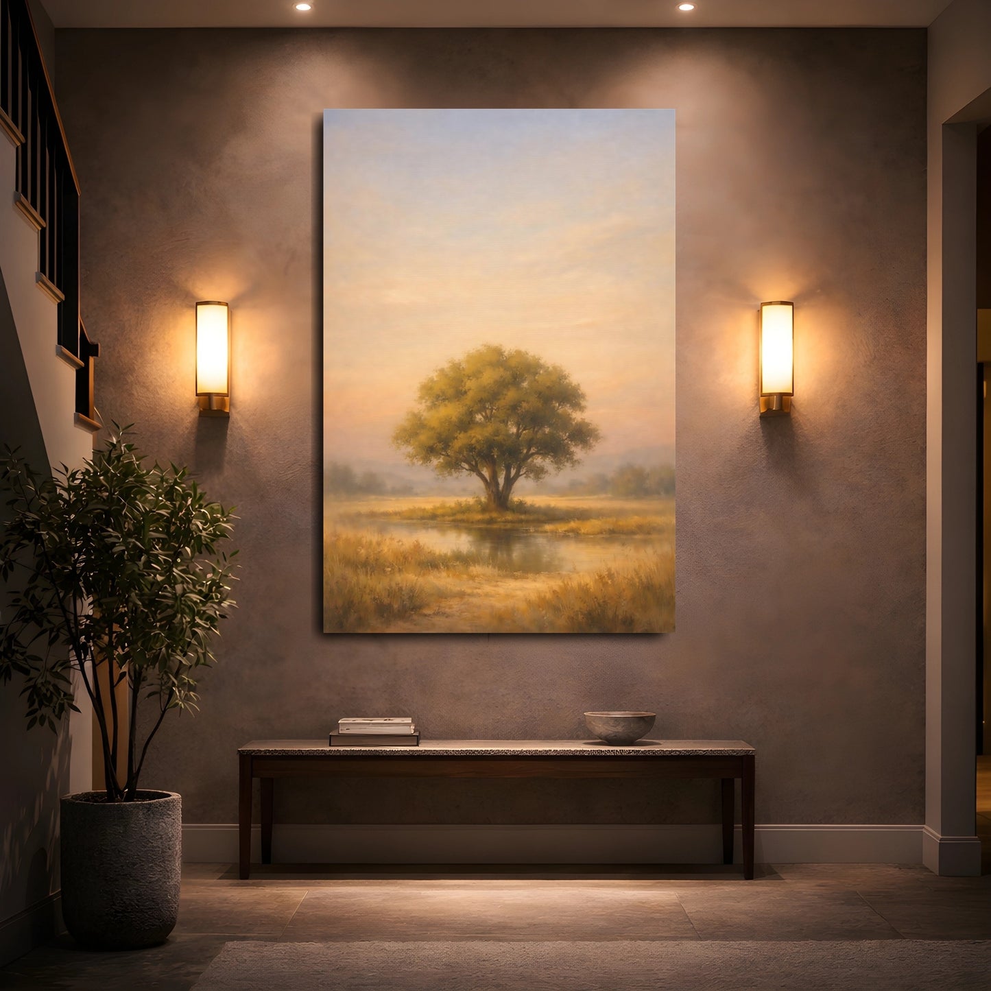 Mockup 4. Nature Lone Tree Golden Landscape shown as stretched canvas wall art