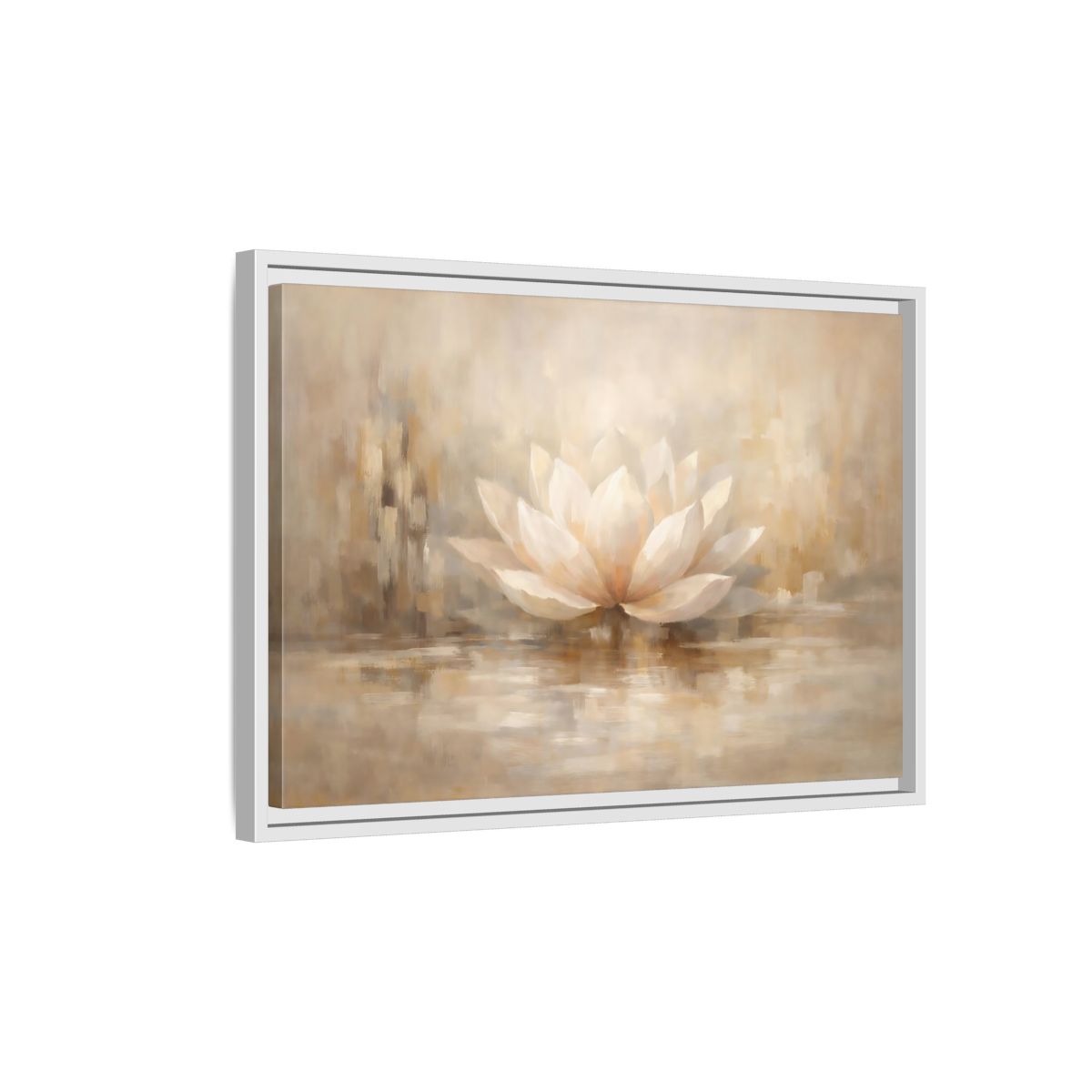 Side Mockup 1. Nature Lotus Flower Beige Lotus shown as stretched canvas wall art