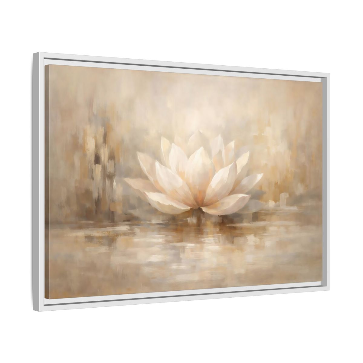 Side Mockup 10. Nature Lotus Flower Beige Lotus shown as stretched canvas wall art