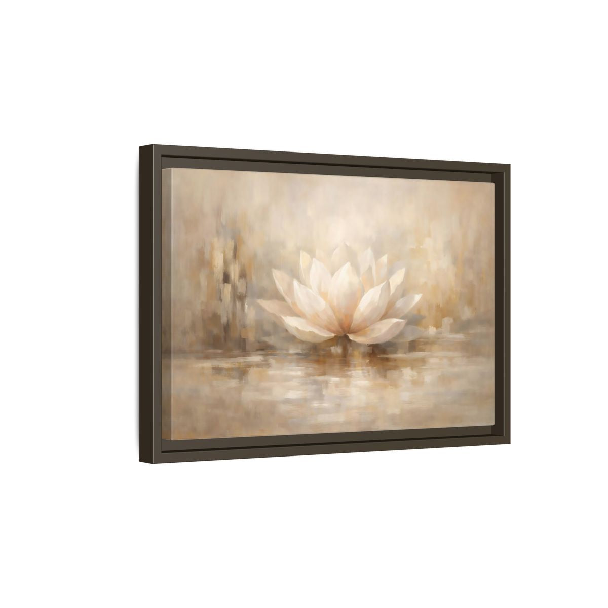 Side Mockup 5. Nature Lotus Flower Beige Lotus shown as stretched canvas wall art