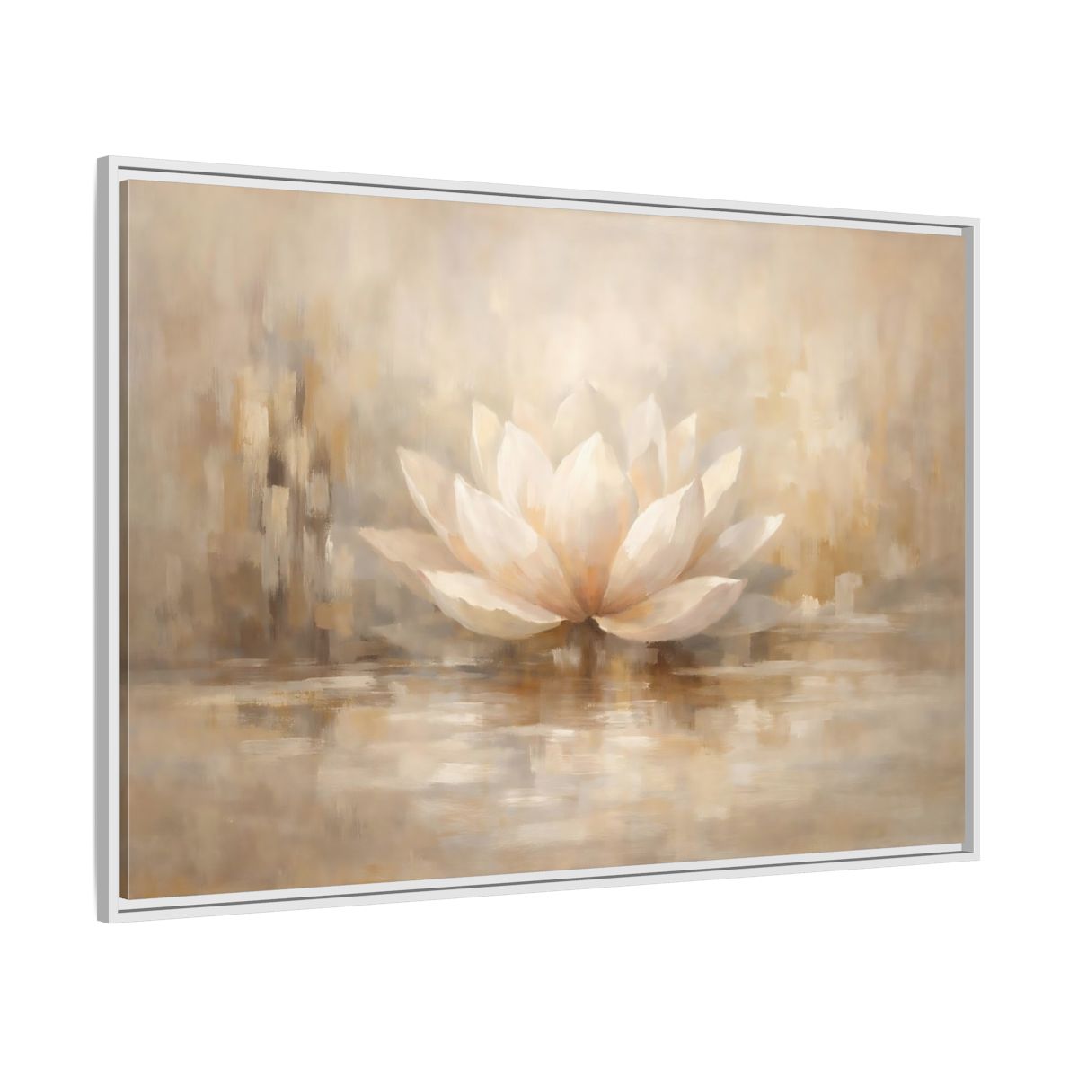 Side Mockup 7. Nature Lotus Flower Beige Lotus shown as stretched canvas wall art
