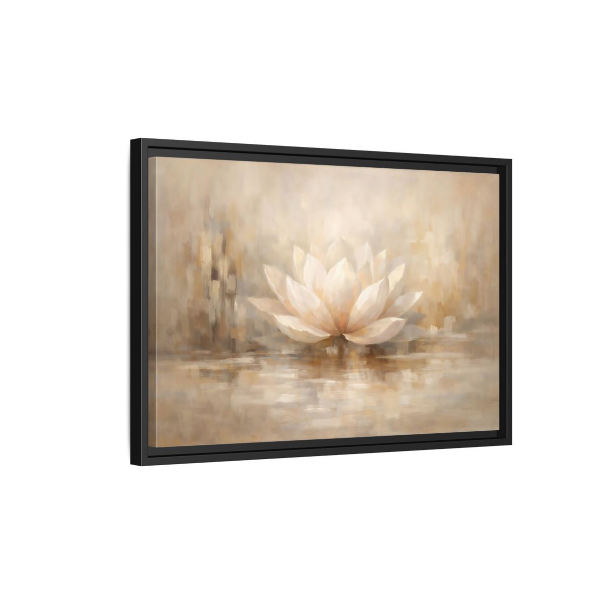 Side Mockup 3. Nature Lotus Flower Beige Lotus shown as stretched canvas wall art