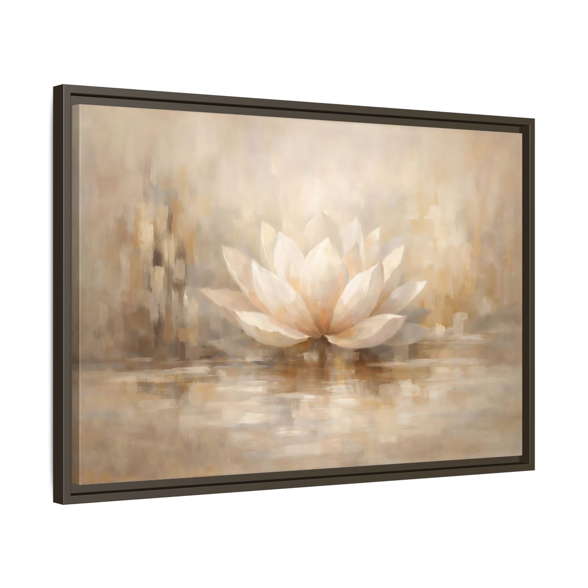Side Mockup 11. Nature Lotus Flower Beige Lotus shown as stretched canvas wall art