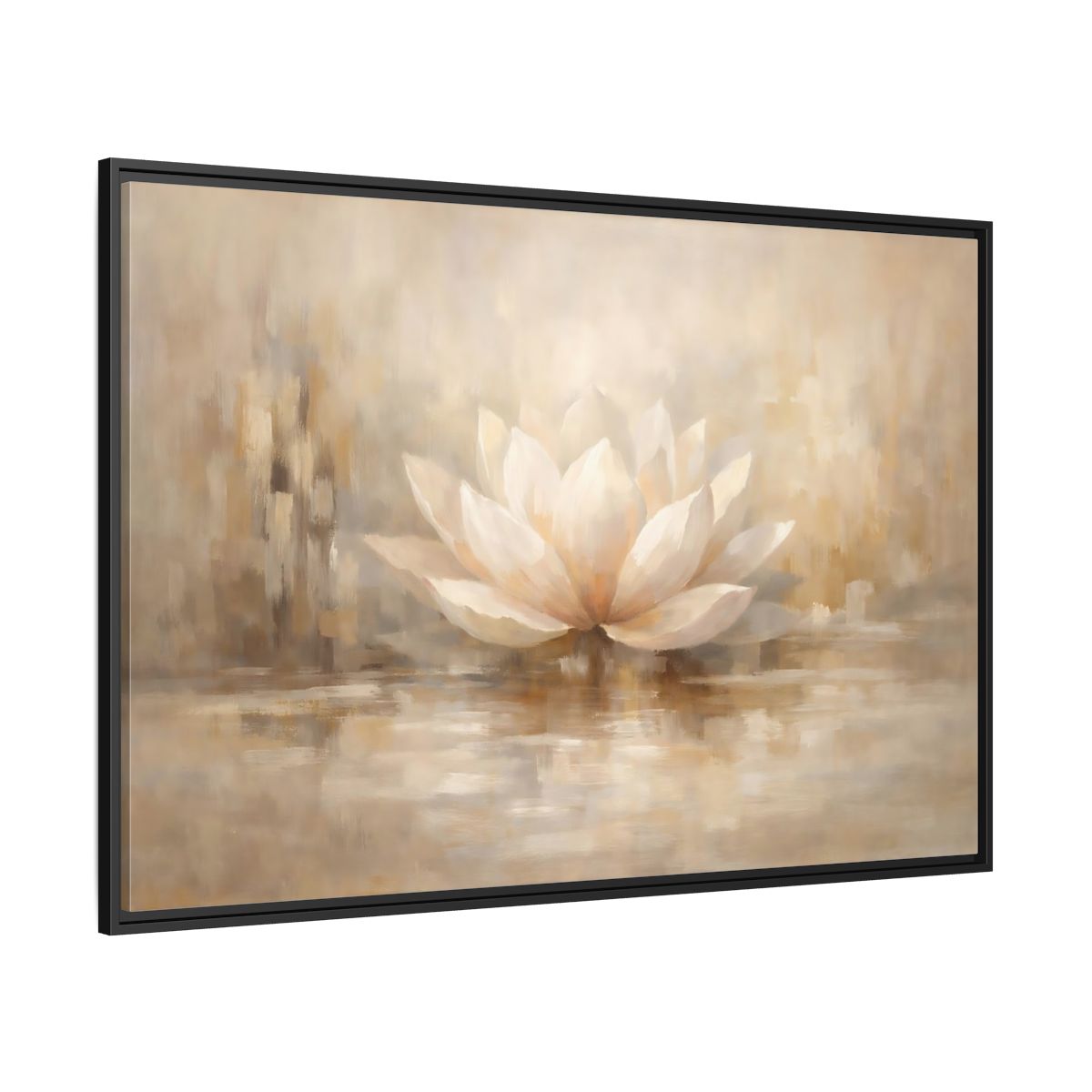 Side Mockup 12. Nature Lotus Flower Beige Lotus shown as stretched canvas wall art