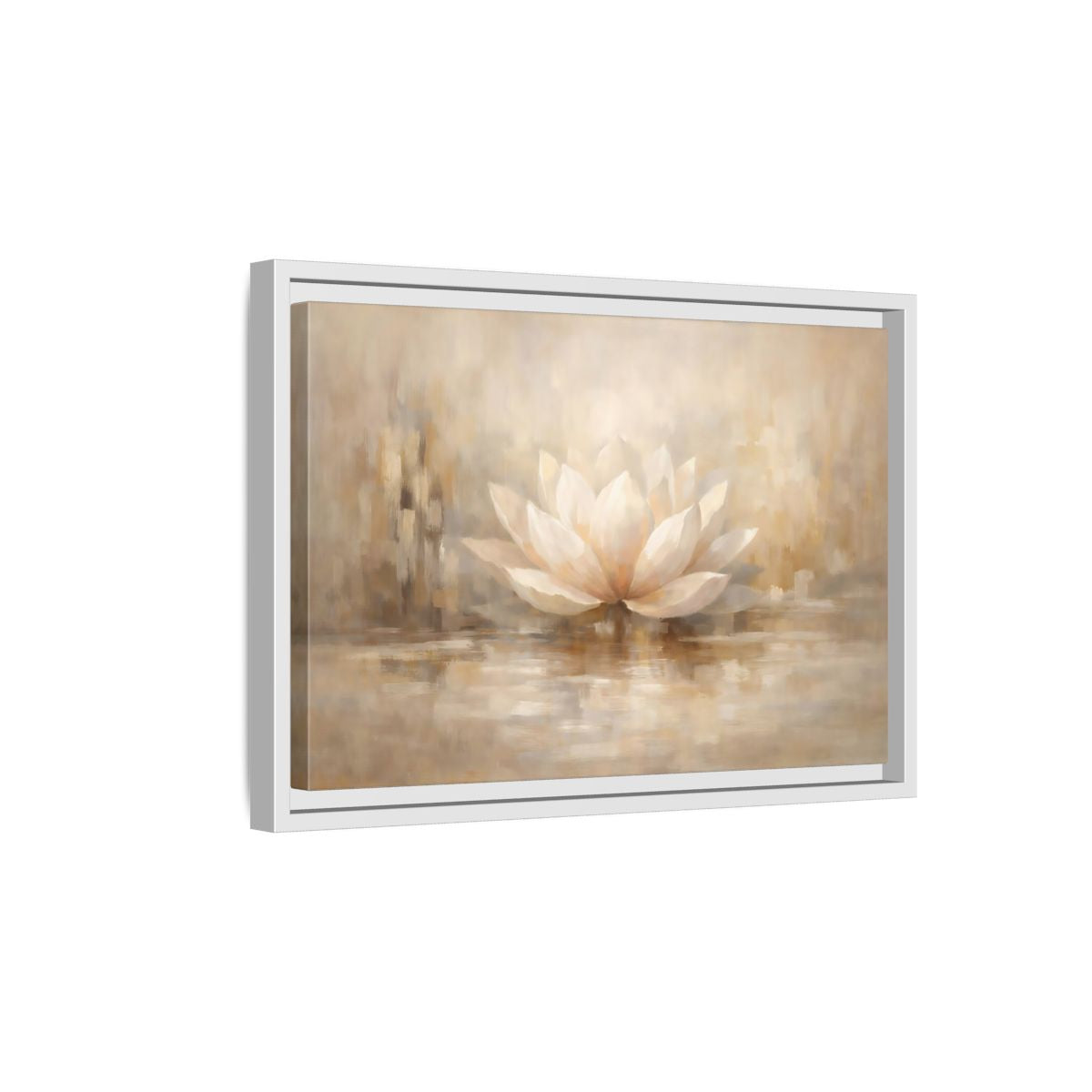 Side Mockup 4. Nature Lotus Flower Beige Lotus shown as stretched canvas wall art