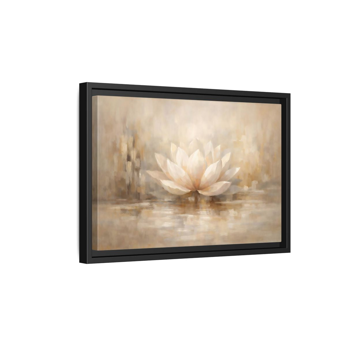 Side Mockup 6. Nature Lotus Flower Beige Lotus shown as stretched canvas wall art